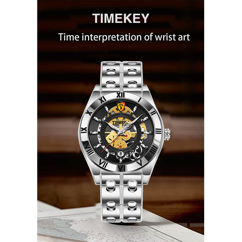 TIMEKRY Quartz Watch with Roman Numerals, Stylish and Versatile Stainless Steel Wristwatch