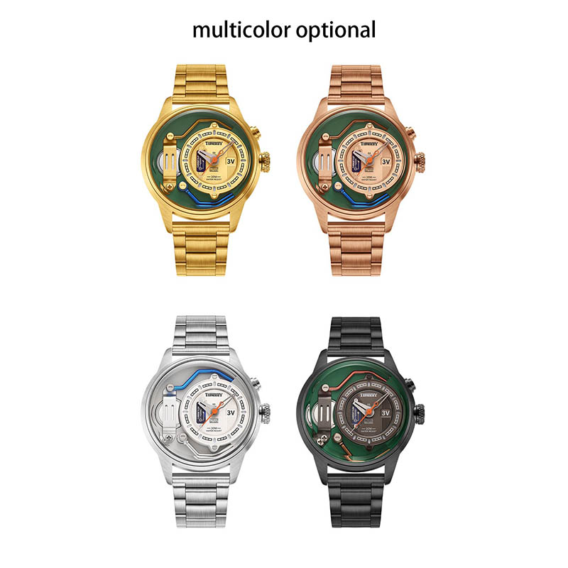 TIMEKEY Industrial Aesthetics Watch: Stainless Steel Strap, Titanium Battery Design, Trendy and Cool Men's Quartz Wristwatch