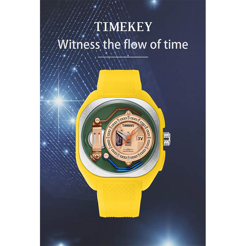 Timekey Industrial Style Electromechanical Quartz Watch, White Silicone Strap, 30-Meter Water Resistance, Trendy Men's Wristwatch