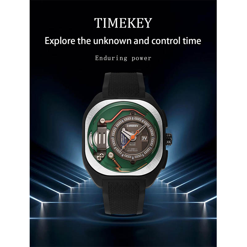Timekey Industrial Style Electromechanical Quartz Watch, White Silicone Strap, 30-Meter Water Resistance, Trendy Men's Wristwatch