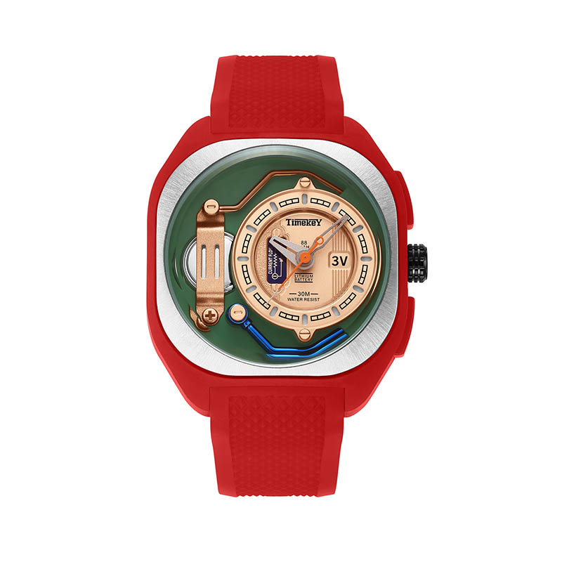 Timekey Industrial Style Electromechanical Quartz Watch, White Silicone Strap, 30-Meter Water Resistance, Trendy Men's Wristwatch