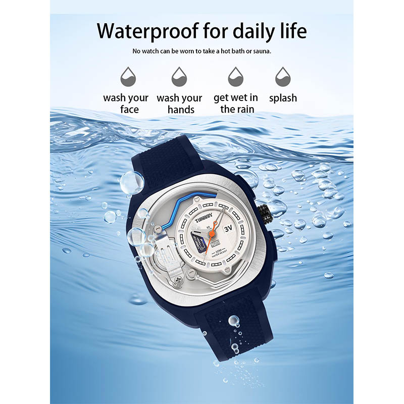 Timekey Industrial Style Electromechanical Quartz Watch, White Silicone Strap, 30-Meter Water Resistance, Trendy Men's Wristwatch