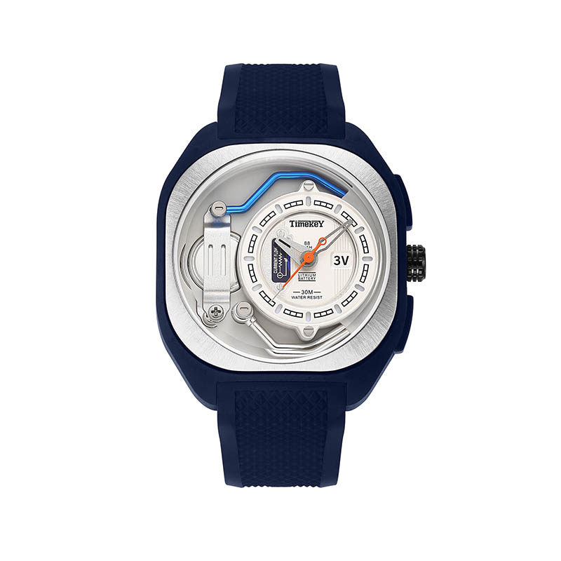 Timekey Industrial Style Electromechanical Quartz Watch, White Silicone Strap, 30-Meter Water Resistance, Trendy Men's Wristwatch