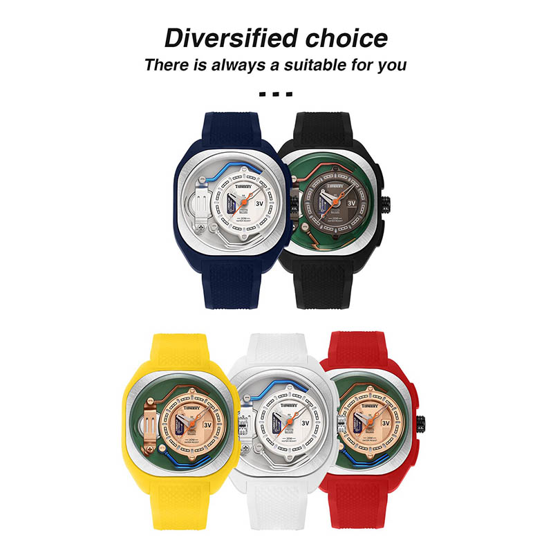 Timekey Industrial Style Electromechanical Quartz Watch, White Silicone Strap, 30-Meter Water Resistance, Trendy Men's Wristwatch