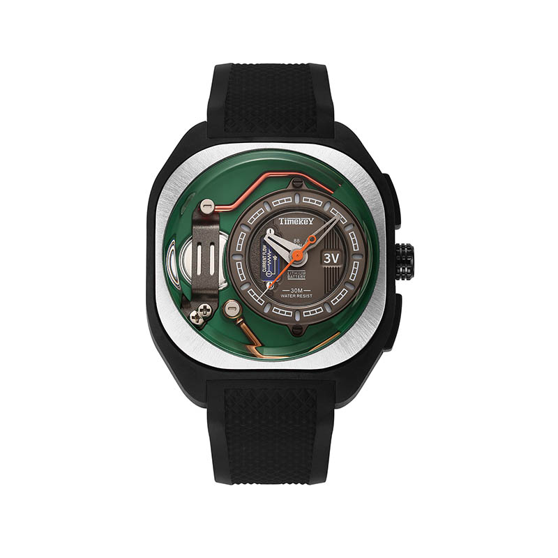 Timekey Industrial Style Electromechanical Quartz Watch, White Silicone Strap, 30-Meter Water Resistance, Trendy Men's Wristwatch