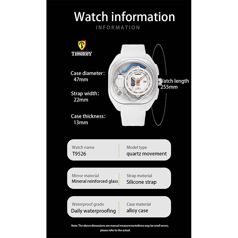 Timekey Industrial Style Electromechanical Quartz Watch, White Silicone Strap, 30-Meter Water Resistance, Trendy Men's Wristwatch