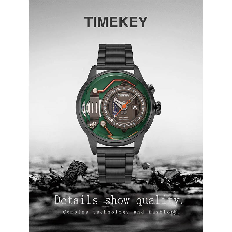 TIMEKEY Industrial Aesthetics Watch: Stainless Steel Strap, Titanium Battery Design, Trendy and Cool Men's Quartz Wristwatch