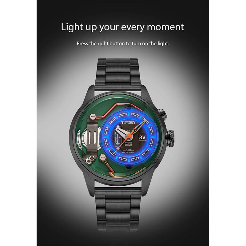 TIMEKEY Industrial Aesthetics Watch: Stainless Steel Strap, Titanium Battery Design, Trendy and Cool Men's Quartz Wristwatch