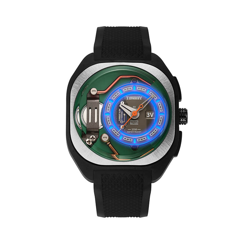 Timekey Industrial Style Electromechanical Quartz Watch, White Silicone Strap, 30-Meter Water Resistance, Trendy Men's Wristwatch