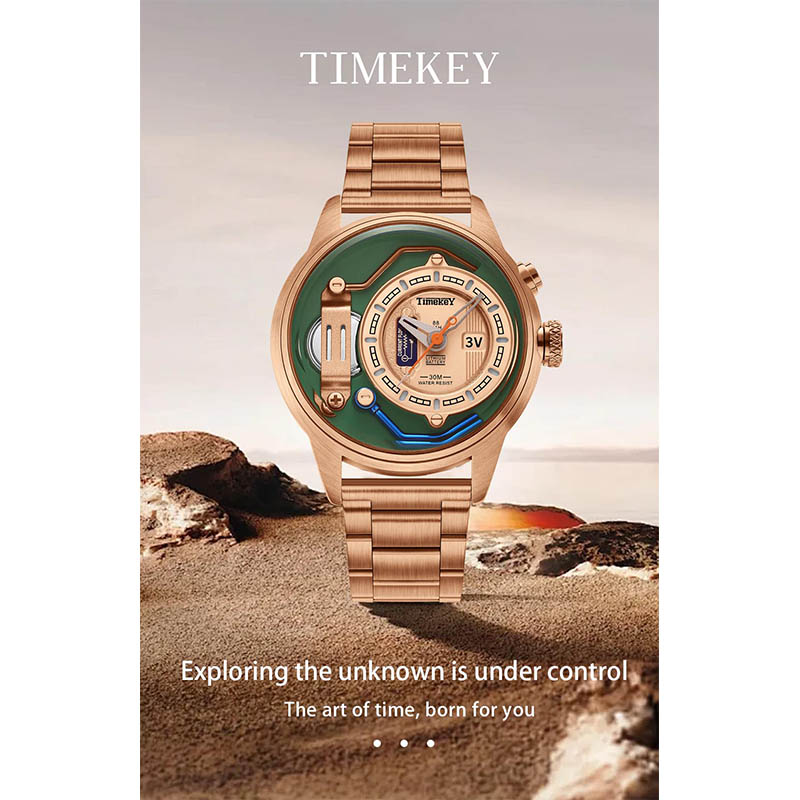 TIMEKEY Industrial Aesthetics Watch: Stainless Steel Strap, Titanium Battery Design, Trendy and Cool Men's Quartz Wristwatch