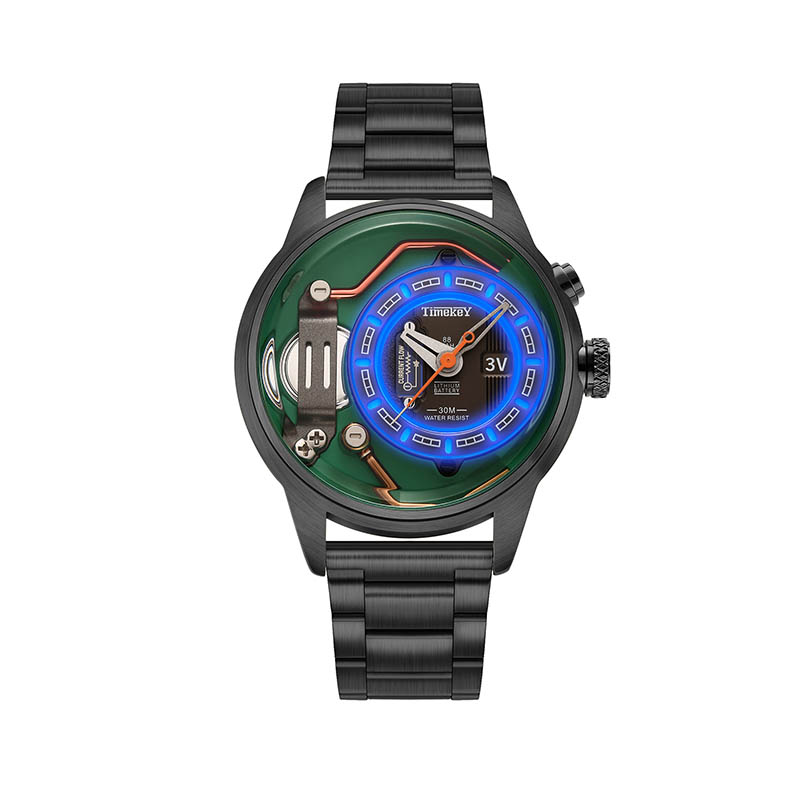 TIMEKEY Industrial Aesthetics Watch: Stainless Steel Strap, Titanium Battery Design, Trendy and Cool Men's Quartz Wristwatch