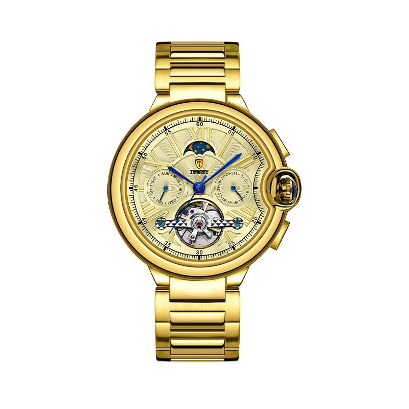 Timekey Multifunctional Tourbillon Mechanical Watch With Moon Phase Display And Stainless Steel Strap - High-End Men's Mechanical Wristwatch