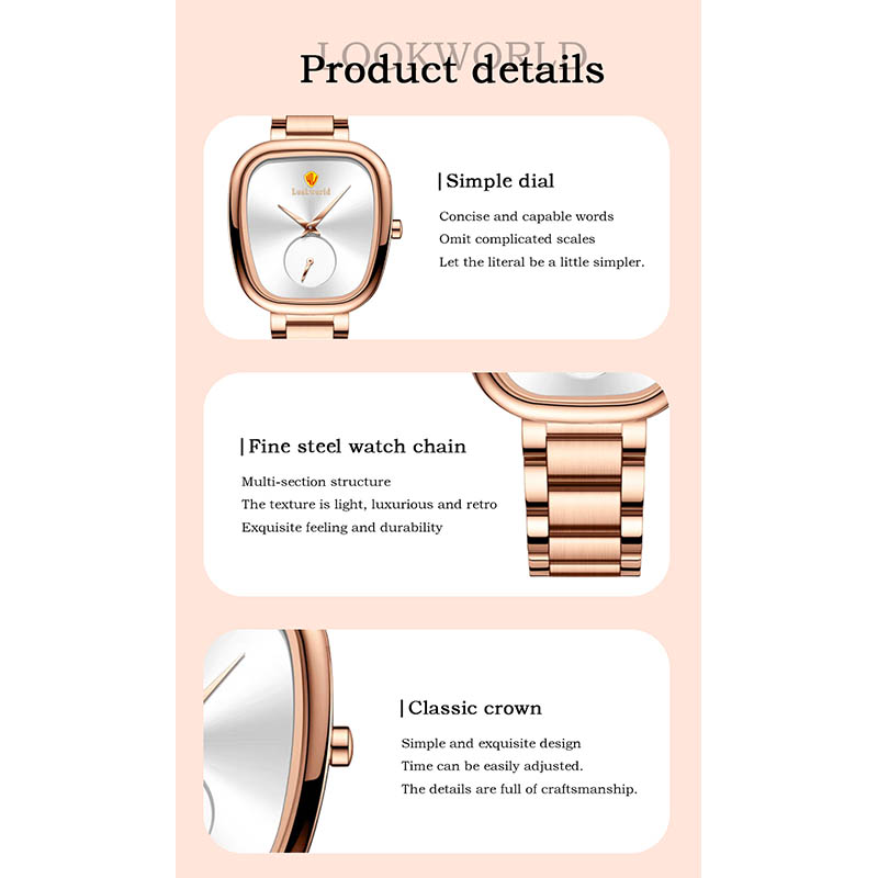 Lockworld Minimalist Square Quartz Watch With Stainless Steel Strap And Small Seconds Sub-Dial, A Stylish And Affordable Luxury Timepiece For Men And Women.