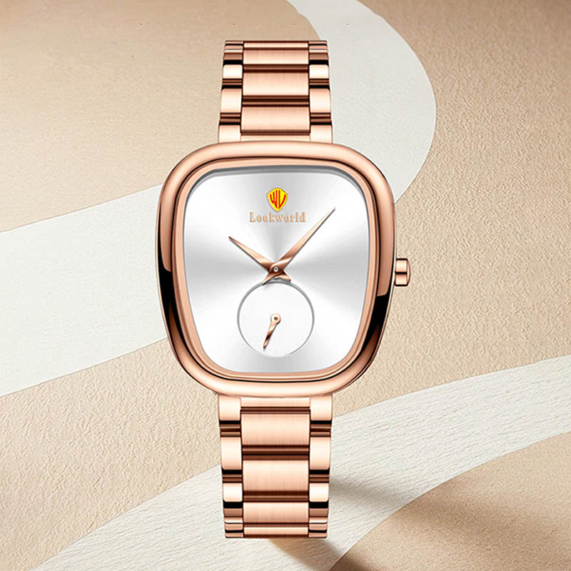 Lockworld Minimalist Square Quartz Watch With Stainless Steel Strap And Small Seconds Sub-Dial, A Stylish And Affordable Luxury Timepiece For Men And Women.