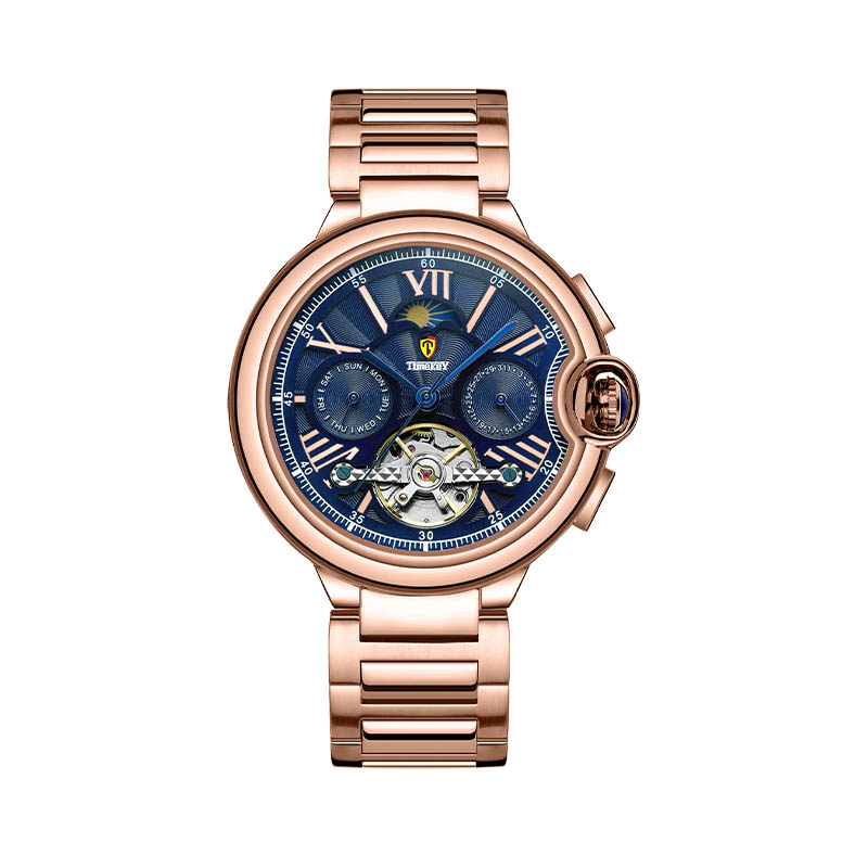Timekey Multifunctional Tourbillon Mechanical Watch With Moon Phase Display And Stainless Steel Strap - High-End Men's Mechanical Wristwatch