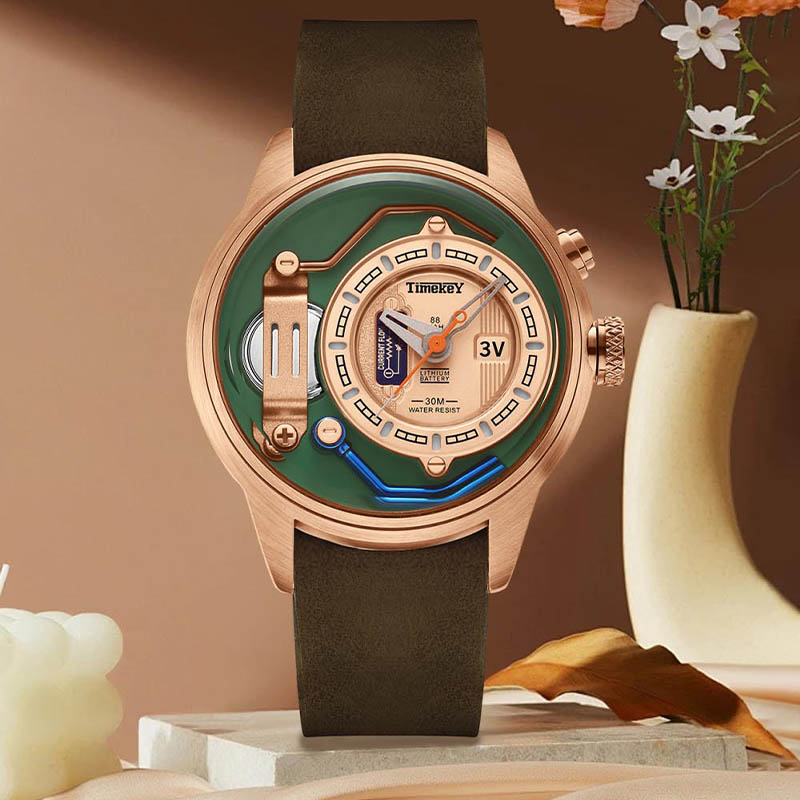 Timekey Retro Industrial Style Quartz Watch, Mechanical Structure Design, 30-Meter Water Resistant Men's Personalized Wristwatch