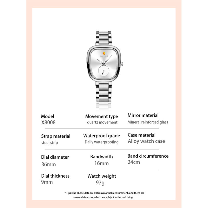 Lockworld Minimalist Square Quartz Watch With Stainless Steel Strap And Small Seconds Sub-Dial, A Stylish And Affordable Luxury Timepiece For Men And Women.