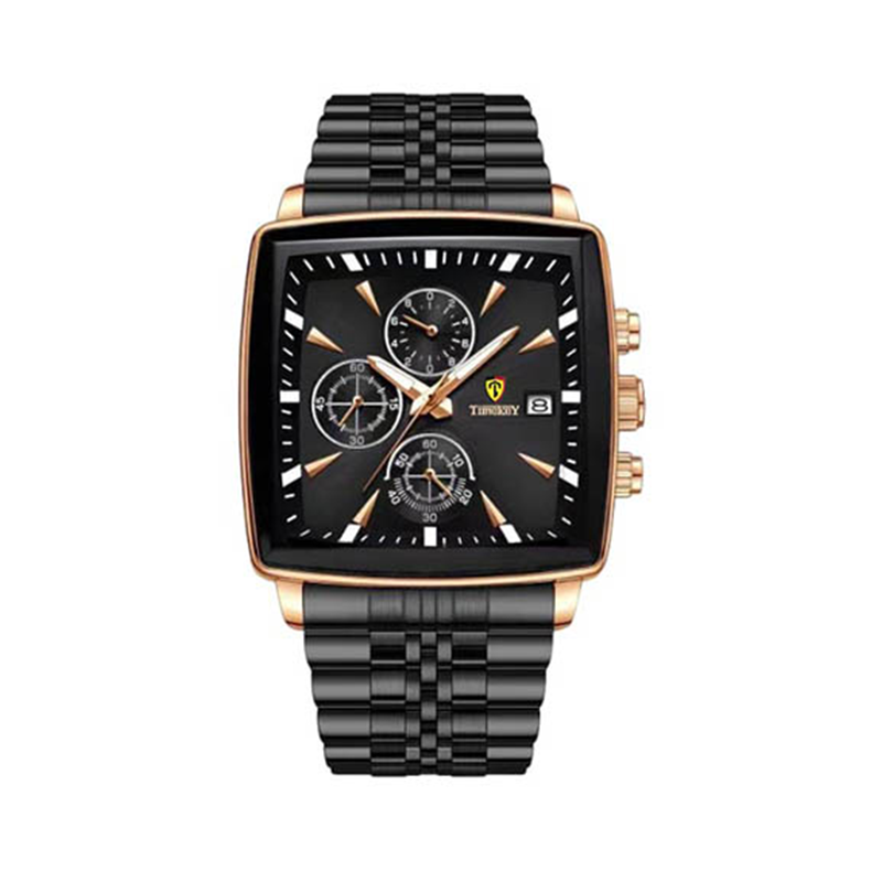 Timekey Square Multifunctional Quartz Watch With Stainless Steel Strap Chronograph - Business And Sport Men's Wristwatch