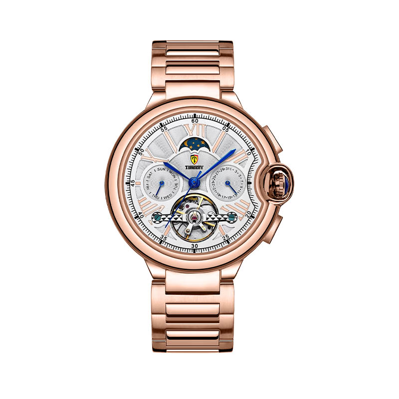 Timekey Multifunctional Tourbillon Mechanical Watch With Moon Phase Display And Stainless Steel Strap - High-End Men's Mechanical Wristwatch