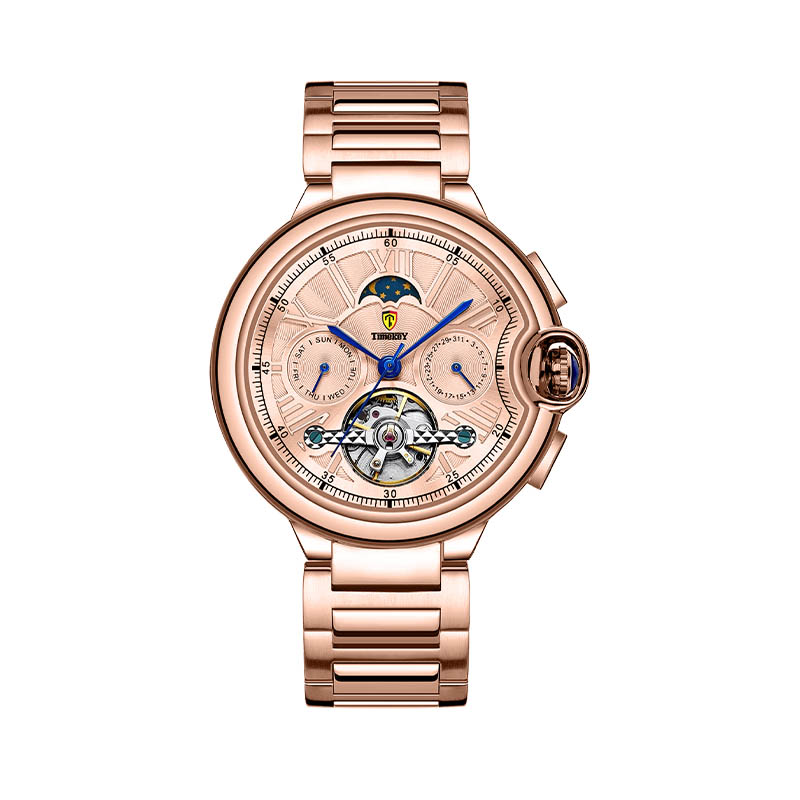 Timekey Multifunctional Tourbillon Mechanical Watch With Moon Phase Display And Stainless Steel Strap - High-End Men's Mechanical Wristwatch