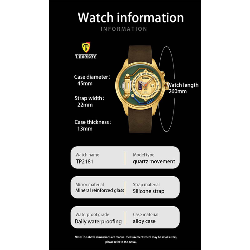 Timekey Retro Industrial Style Quartz Watch, Mechanical Structure Design, 30-Meter Water Resistant Men's Personalized Wristwatch